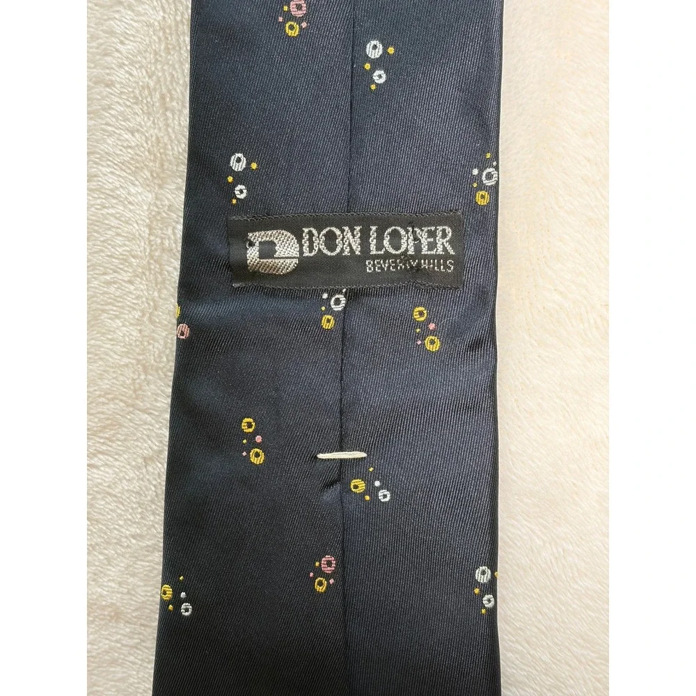 Vintage Don Loper Black Atomic Bubble Silk Necktie Mens One Size Excellent